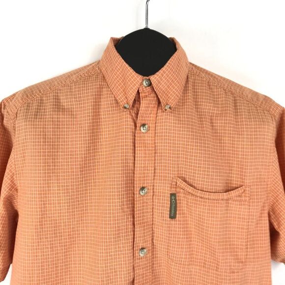 Columbia Casual Button Down Shirt Men's Medium Orange Plaid 100% Cotton Outdoor - Picture 2 of 11